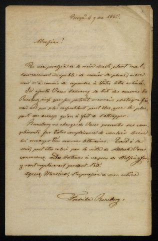 RUNEBERG (Fredrika), épouse de Johan Ludwig Runeberg, poète finlandais de langue suédoise (1804-1877) : 1 lettre.