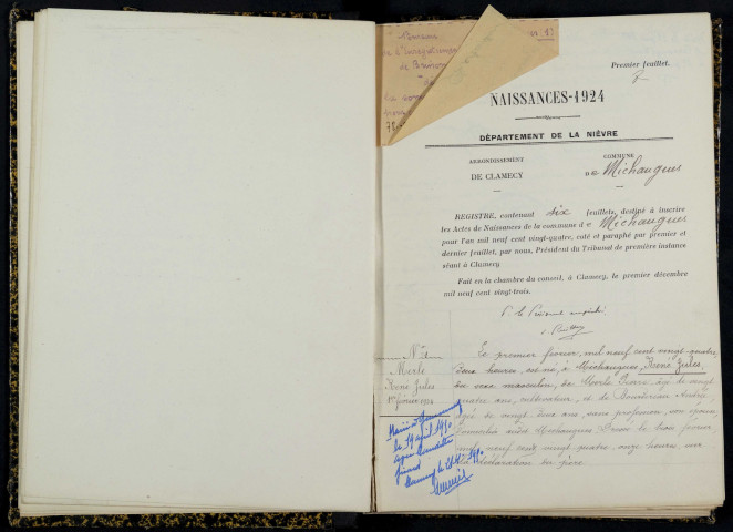 Michaugues : actes d'état civil.