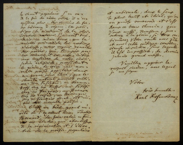 ROSENKRANZ (Karl), historien à Königsberg (Allemagne) : 1 lettre.