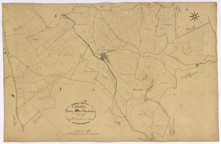 Chiddes, cadastre ancien : plan parcellaire de la section A dite de Moncharlon, feuille 3