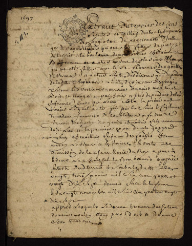 Fief des Fougis à Thionne (Allier) : extrait du terrier de 1697.