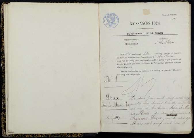 Anthien : actes d'état civil.