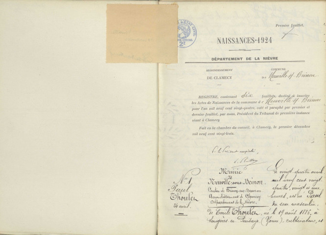 Taconnay : actes d'état civil.