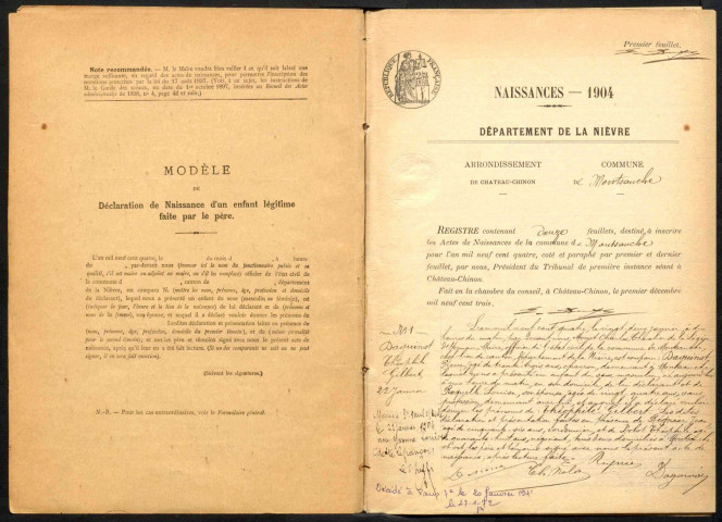 Montsauche-les-Settons : actes d'état civil.