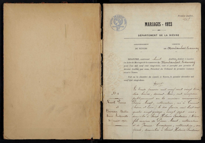 Montambert-Tannay : actes d'état civil.