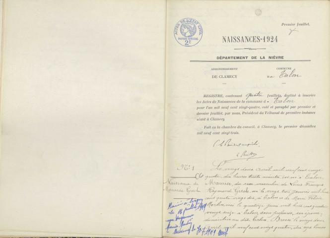 Talon : actes d'état civil.