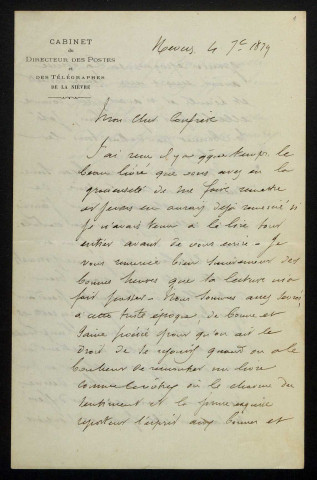 FISTON (Cyrille), directeur des Postes de la Nièvre (né en 1837) : 14 lettres.