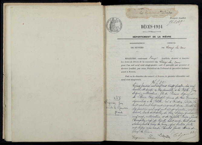 Cercy-la-Tour : actes d'état civil.