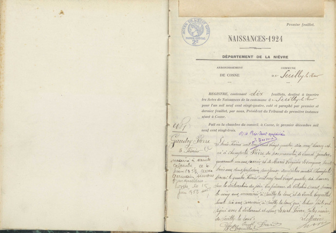 Suilly-la-Tour : actes d'état civil.