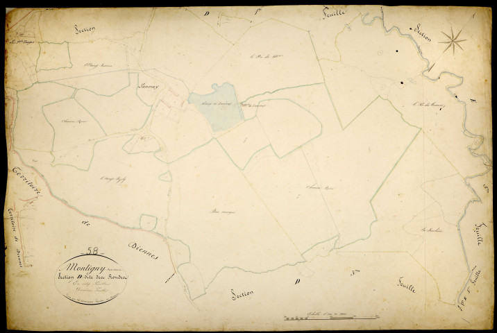 Montigny-sur-Canne, cadastre ancien : plan parcellaire de la section D dite des Rondes, feuille 2