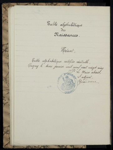 Ougny : actes d'état civil.