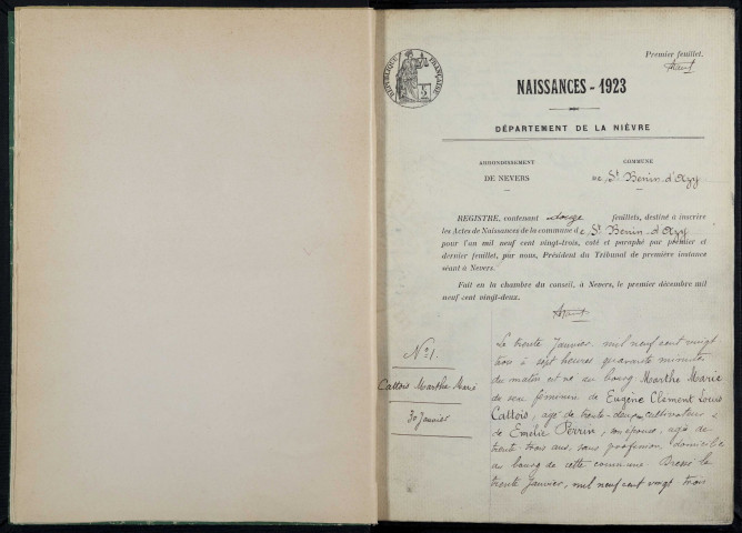 Saint-Benin-d'Azy : actes d'état civil (naissances).