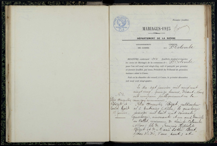 Sainte-Colombe-des-Bois : actes d'état civil.