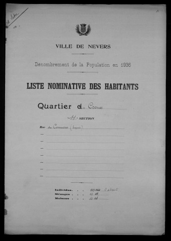 Nevers, Quartier du Croux, 11e section : recensement de 1936