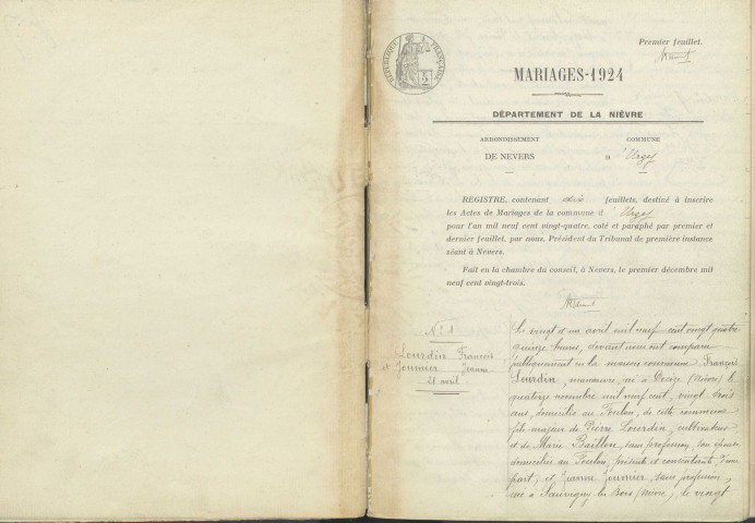 Urzy : actes d'état civil.