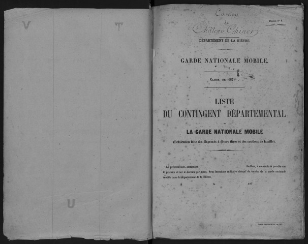 Bureau de Nevers, Garde nationale mobile, classe 1870 : fiches matricules (Nièvre) n° 1 à 2777 ; (Cher) n° 427 à 1179
