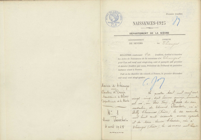 Thianges : actes d'état civil.