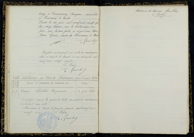 Monceaux-le-Comte : actes d'état civil.