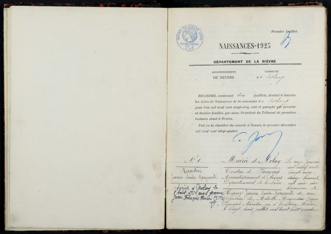 Nolay : actes d'état civil.