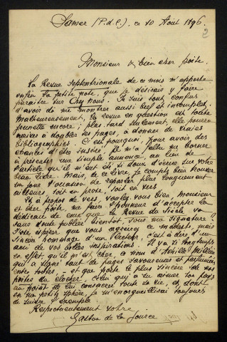 SOURCE (Gaston de la), poète à Samer (Pas-de-Calais) : 32 lettres, 2 cartes postales illustrées, manuscrits.
