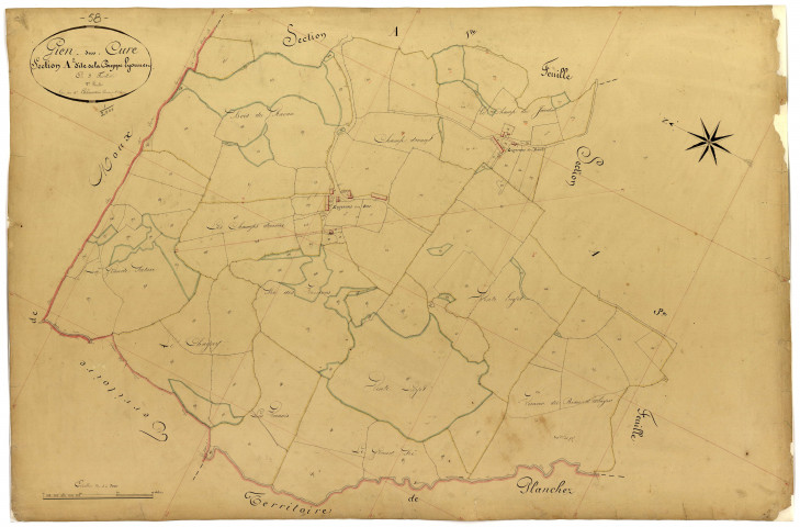 Gien-sur-Cure, cadastre ancien : plan parcellaire de la section A dite de la Couppe Lyonnet, feuille 2