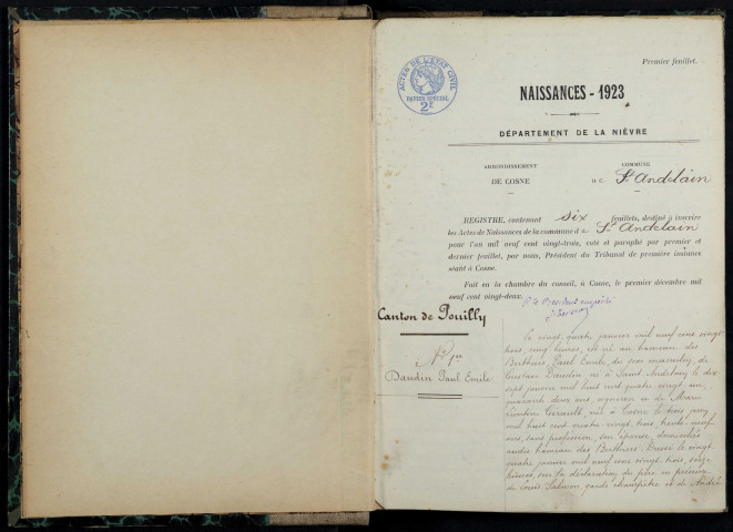 Saint-Andelain : actes d'état civil.