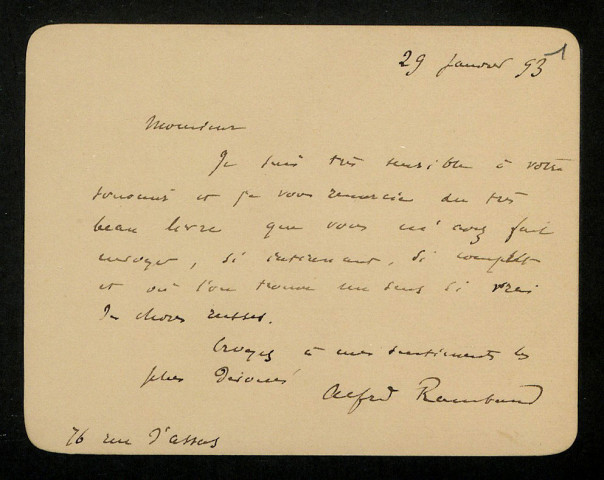 RAMBAUD (Alfred), écrivain et homme politique (1842-1905) : 1 lettre.