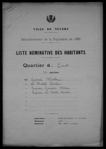 Nevers, Quartier du Croux, 33e section : recensement de 1931