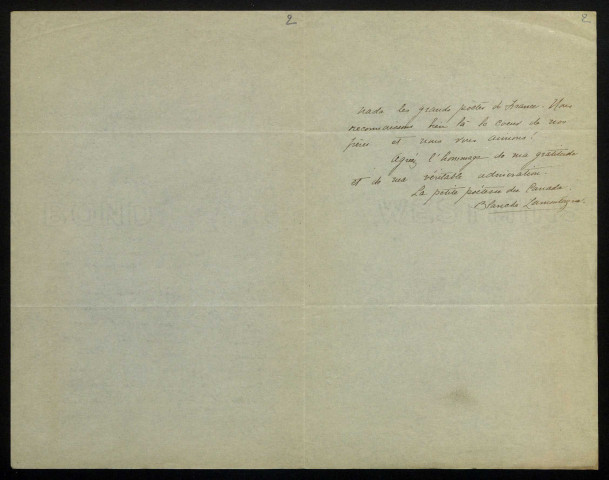 LAMONTAGNE (Blanche), poètesse à Cap-Chat (Canada) : 1 lettre.