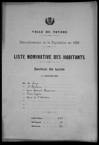 Nevers, Section de Loire, 1re sous-section : recensement de 1906