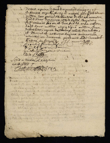 Biens et droits. - Domaine de Neurre (commune de Parigny-les-Vaux), vente hypothécaire du bestial à Millin par de Berthier et de Champrobert sa femme pour faire rétablir leur moulin au domaine : copie du contrat du 29 avril 1687.