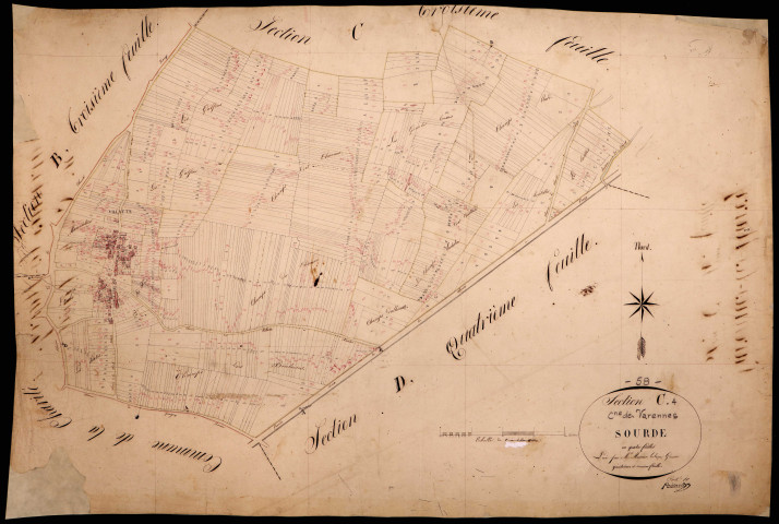 Varennes-lès-Narcy, cadastre ancien : plan parcellaire de la section C dite de Sourdes, feuille 4
