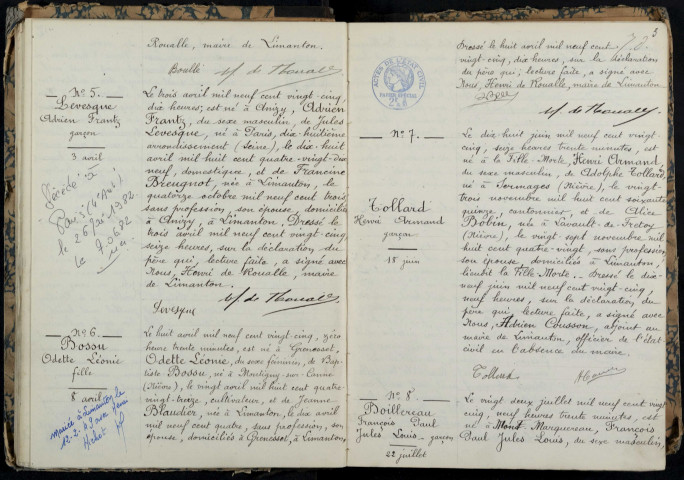 Limanton : actes d'état civil.