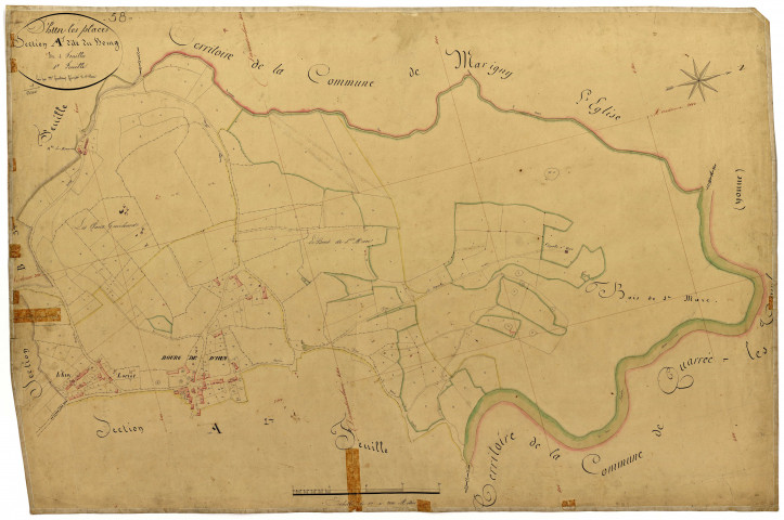 Dun-les-Places, cadastre ancien : plan parcellaire de la section A dite du Bourg, feuille 1