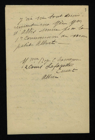 CHAMAYOU (Thérèse), à Cusset (Allier), originaire de Beaumont-la-Ferrière : 2 lettres.