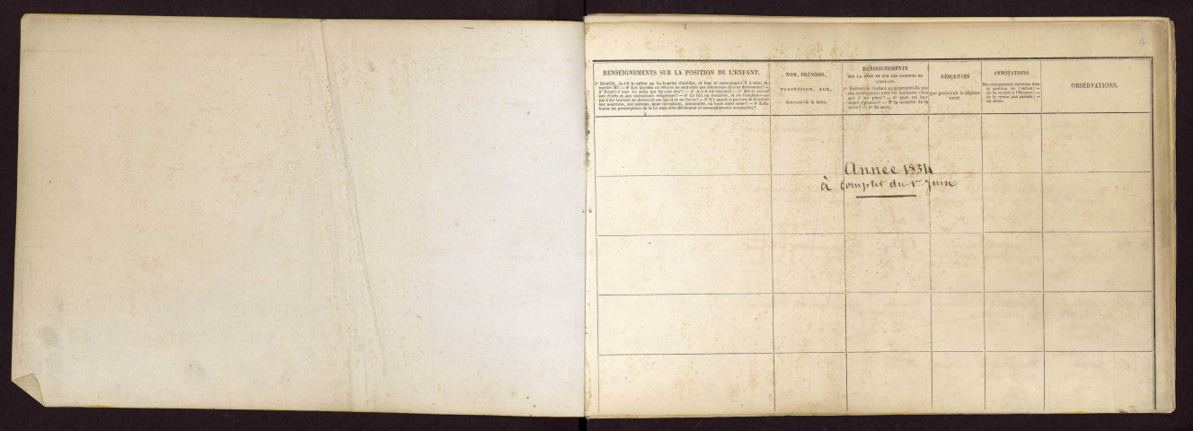 Enfants trouvés et abandonnés admis de 1834 à 1855, suivi : extraits des registres matricules.