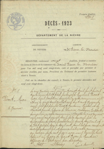 Saint-Pierre-le-Moûtier : actes d'état civil (décès).