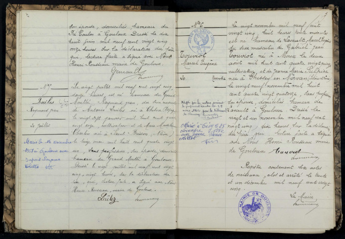 Gouloux : actes d'état civil.