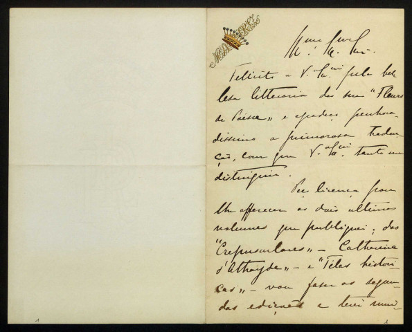 MONSARAZ (comte de), poète à Lisbonne (né en 1852) : 2 lettres.