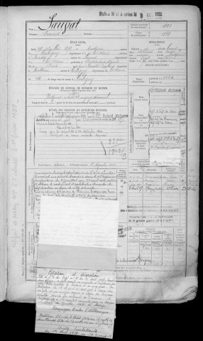 Bureau de Cosne, classe 1898 : fiches matricules n° 1001 à 1500