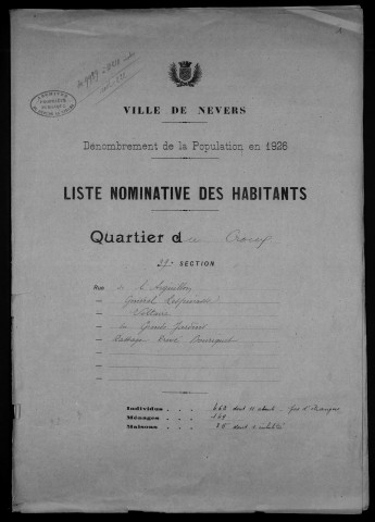 Nevers, Quartier du Croux, 39e section : recensement de 1926