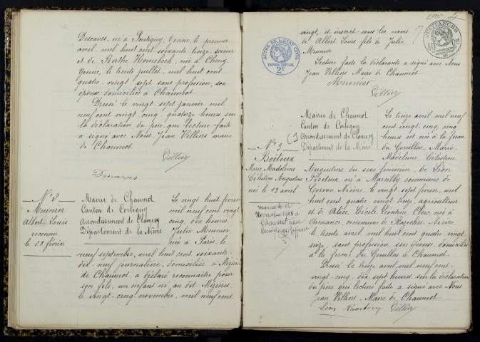 Chaumot : actes d'état civil.