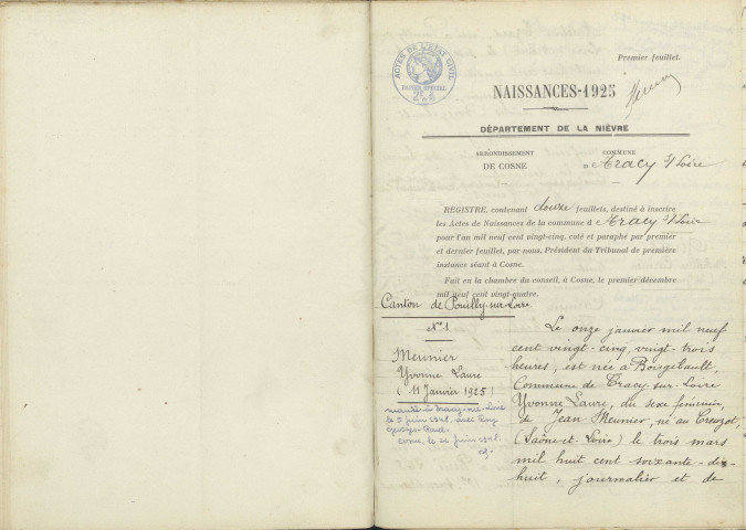 Tracy-sur-Loire : actes d'état civil.