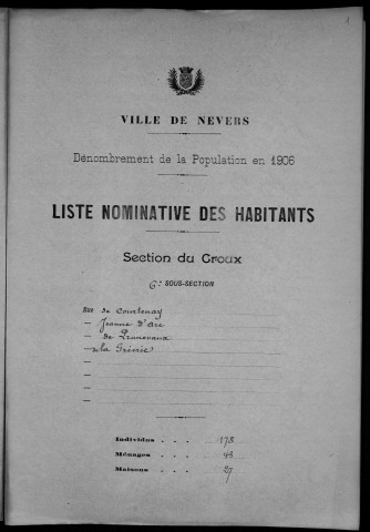 Nevers, Section du Croux, 6e sous-section : recensement de 1906