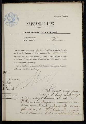 Beuvron : actes d'état civil.