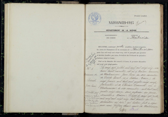 Montenoison : actes d'état civil.