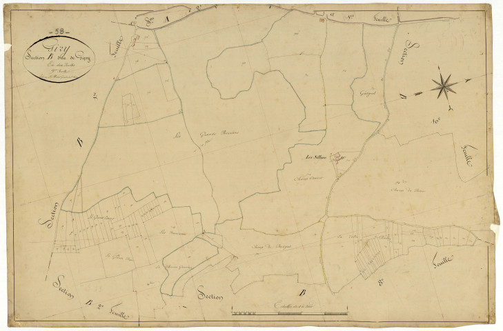Giry, cadastre ancien : plan parcellaire de la section B dite de Gipy, feuille 9