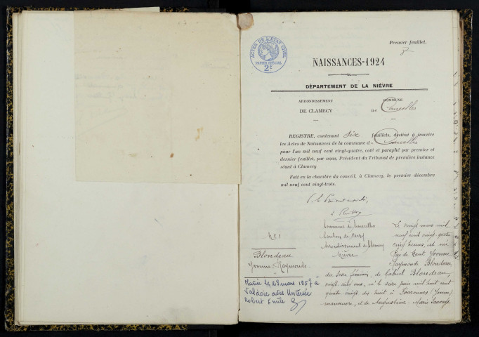 Courcelles : actes d'état civil.