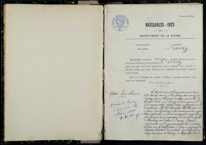 Donzy : actes d'état civil.