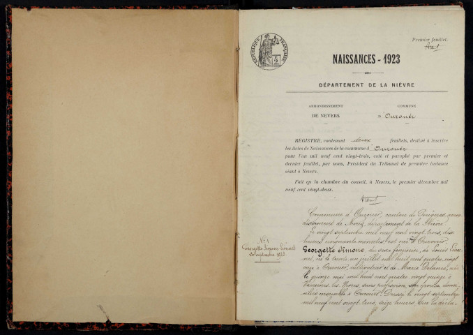 Ouroüer : actes d'état civil.